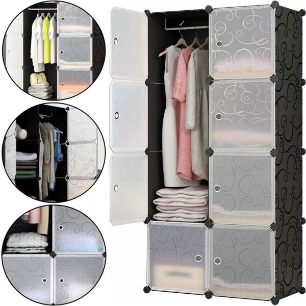Складаний шафа органайзер для речей Storage Cube Cabinet MP-28-51 76х37х146 см Пластикова тумба на 8 секцій поличка для одягу та взуття Чорна MP28-51