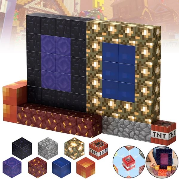 Дитячий магнітний конструктор Майнкрафт Magnetic Block Minecraft Z05A на 58 деталей 2х2 см різнокольорові розвиваючі 3D кубики для дітей від 3-х років