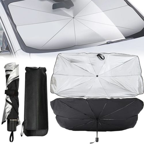 Автомобільна світловідбиваюча шторка парасолька Car Umbrellas сонцезахисний тент 120х70 см козирок на лобове скло для захисту від сонця в авто Чорний