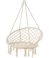 Підвісне крісло-гойдалка Outtec Boho XXL O-66488 120x80x60 см плетена садова гойдалка, бразильський гамак для дому та тераси до 150 кг Бежевий