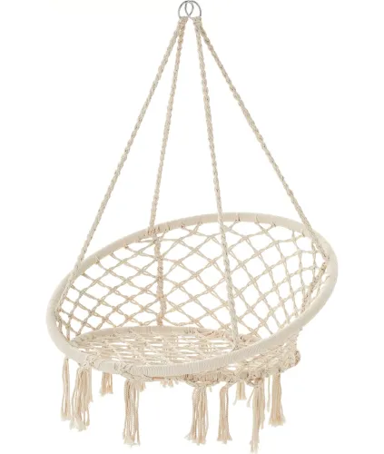 Підвісне крісло-гойдалка Outtec Boho XXL O-66488 120x80x60 см плетена садова гойдалка, бразильський гамак для дому та тераси до 150 кг Бежевий