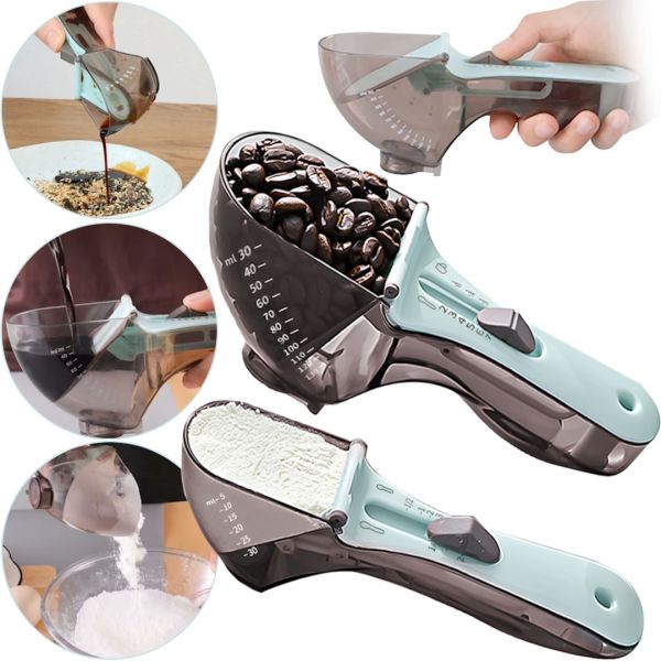 Мірні регульовані ложки Adjustable Measuring Spoon 2 в 1 пластикові ємності ваги з регулятором об'єму для сухих і рідких інгредієнтів 130 мл