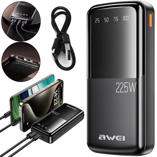 Портативний зарядний пристрій Power Bank Awei P13K 20000mah 22.5W 22 USB TYPE-C зі швидкою зарядкою та індикатором, зовнішній акумулятор повербанк