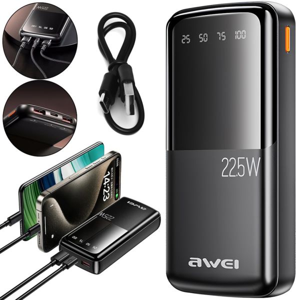 Портативний зарядний пристрій Power Bank Awei P13K 20000mah 22.5W 22 USB TYPE-C зі швидкою зарядкою та індикатором, зовнішній акумулятор повербанк