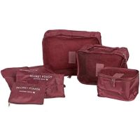 Набір дорожніх сумок органайзерів Secret Pouch 6 штук Бордові, чохли мішки для зберігання одягу у валізі, водонепроникні для подорожей laundry