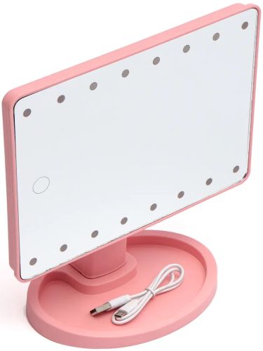 Косметичне сенсорне дзеркало для макіяжу Magic MakeUp Mirror обертається на 180 настільне дзеркало на підставці з підсвічуванням 22 LED USB Рожеве