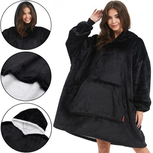 Толстовка-плед з капюшоном Huggle Hoodie Ultra Plush Blanket 2 в 1 унісекс оверсайз толстовка худі плюшевий плед з рукавами на флісі 74х110 см Чорний