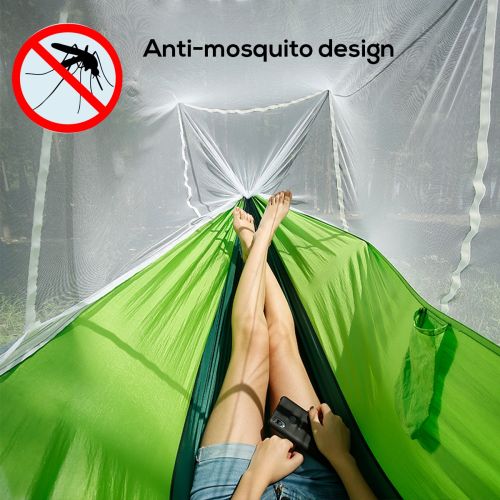 Підвісний туристичний нейлоновий гамак Hammock With Net Green до 200 кг з москітною сіткою для кемпінгу, Похідний гамак 263х135 Зелений