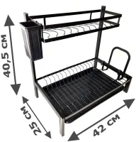 Металлическая двухъярусная сушилка органайзер Kitchen rack double deck MJ-4014 над раковиной, Стойка 2 яруса для сушки и хранения посуды с поддоном