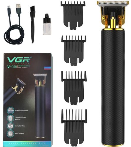 Машинка тример для стрижки окантовки волосся і бороди VGR V-058 професійна акумуляторна чоловіча окантовочна машинка зі змінними насадками USB