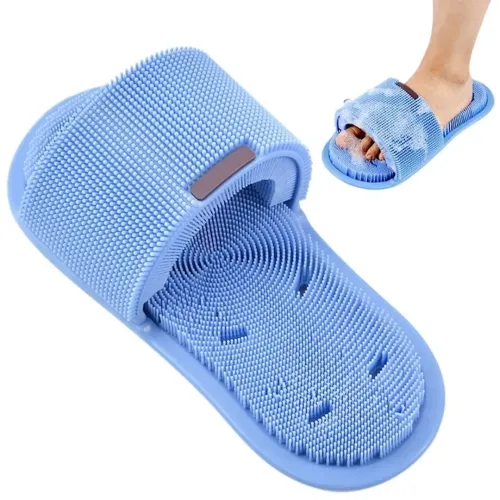 Силіконовий масажний ляпас Massage Slipper Tatboomu для масажу стоп ніг, тапочок 28.5х13.5 см з акупунктурним ефектом з силікону для душу Синій