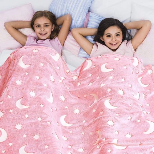 Дитячий світиться плед Magic Blanket місяць і зірки Рожевий 150х200 см плюшеве світиться покривало день-ніч, люмінесцентне покривало-плед