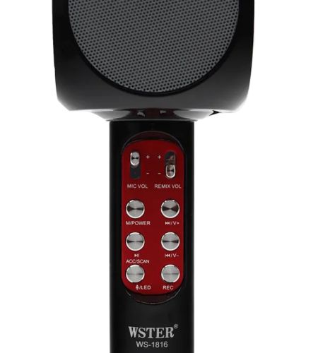 Бездротовий караоке мікрофон WSTER WS - 1816 Bluetooth USB AUX FM з вбудованою колонкою і 4 тембрами голосу на акумуляторі з динаміком Ws1816 Чорний