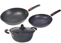 Кухонний набір посуду Longziwei WOK HH23 - 005 2 сковорідки і казанок для приготування їжі 3в1, Казан і сковорода з антипригарним покриттям MAG-782