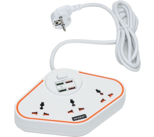 Універсальний мережевий фільтр подовжувач Anti-Static Socket Remax BKL-07 на 3 розетки 4 USB 3.4 A, електричний трійник з запобіжником PS07 Білий