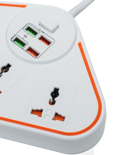 Універсальний мережевий фільтр подовжувач Anti-Static Socket Remax BKL-07 на 3 розетки 4 USB 3.4 A, електричний трійник з запобіжником PS07 Білий