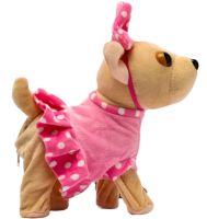 Дитяча м'яка іграшка компаньйон Собачка на повідку My Lovely Pets TV090A в сукні Плюшева собака Чихуахуа гавкає ходить і виляє хвостом на батарейках
