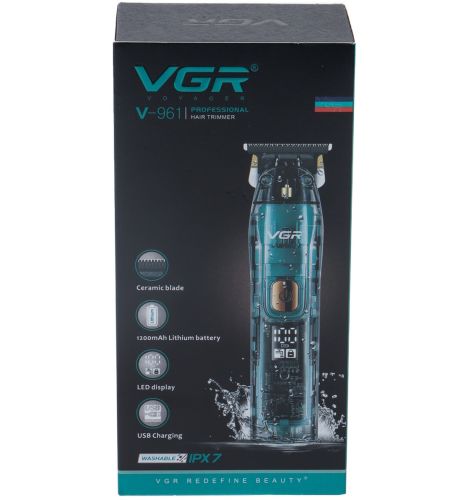 Бездротова машинка VGR V-961 для стрижки волосся з насадками, акумуляторний тример Електробритва для окантовки бороди і вусів з дисплеєм V961 від USB