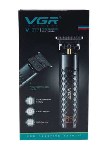 Беспроводная аккумуляторная машинка VGR V-077 для стрижки волос, Аккумуляторный триммер бритва для окантовки бороды и усов с LCD дисплеем и насадками
