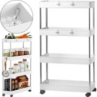 Підлогова вузька Полиця органайзер Bathroom Rack XYX-2020 на 4 яруси для кухні та ванної на коліщатках 40x22, 5x90 см, етажерка MAG-740 4 рівня Біла