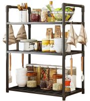 Кухонна Полиця органайзер Kitchen Storage Rack YX544-4 для зберігання кухонного приладдя 3 яруси рівня, стійка стелаж з гачками для кухні