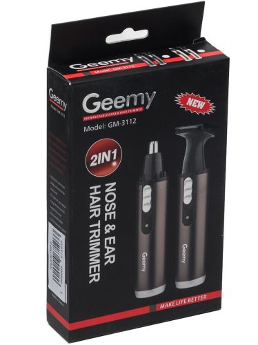 Бездротовий тример 2 в 1 Gemei GM-3112 3W для стрижки волосся в носі і вухах, акумуляторна окантовочна машинка для гоління з насадками Коричневий