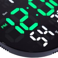 Електронний настінний годинник LED Wall Clock DS-3813L 26см з будильником і календарем, Цифровий круглий годинник зелений з білим на стіну від USB Чорні