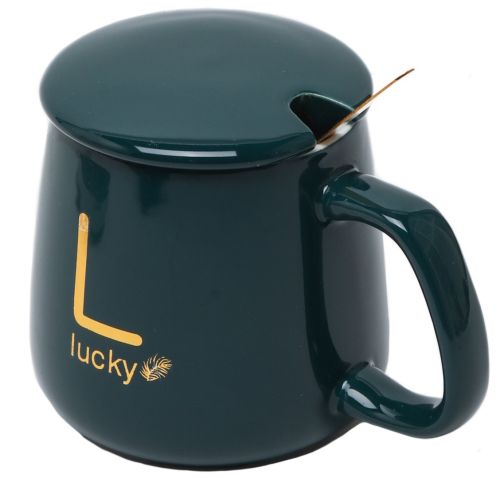 Подарочный набор керамическая кружка с крышкой и подставкой с подогревом Coffee Cup Lucky 400мл, Блюдце чашка и подогреватель для чашки с ложкой