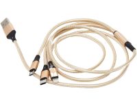 Потрійний зарядний USB кабель Proda Azeada Cavalry PD-B92th 3в1 Micro-USB, Type-C, Lightning для зарядки телефону 1.5 м, Зарядка шнур 2.4 А Золотий