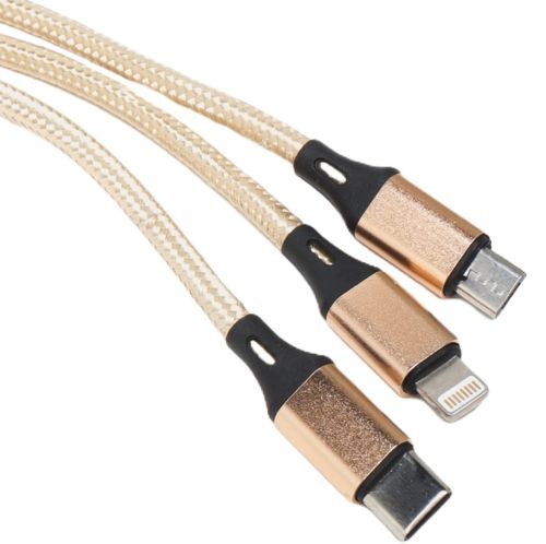 Потрійний зарядний USB кабель Proda Azeada Cavalry PD-B92th 3в1 Micro-USB, Type-C, Lightning для зарядки телефону 1.5 м, Зарядка шнур 2.4 А Золотий
