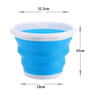 Складное силиконовое ведро на 10 литров Collapsible Bucket Emmer CB-10, туристическое универсальное круглое ведро Supretto с ручкой 10л