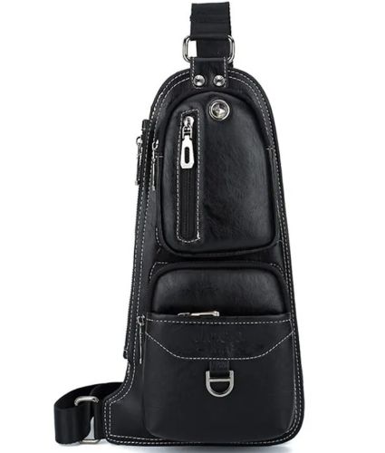 Мужская сумка рюкзак через плечо Jeep Bags 777 38х18 см нагрудная сумка бананка на грудь с отверстием для наушников из искусственной кожи Черная
