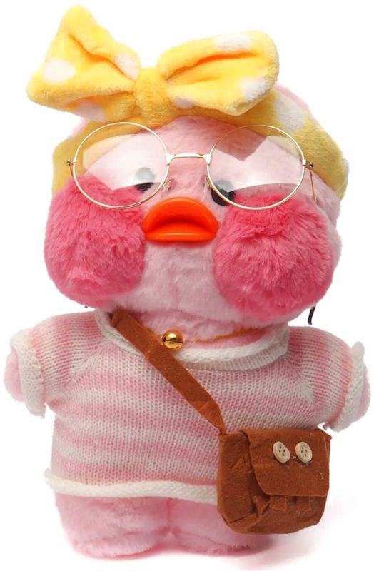 М'яка іграшка Huada Toys качечка в окулярах lalafanfan 35 см, плюшева качка в одязі Cafe mimi duck Лалафанфан рожева