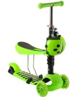 Триколісний дитячий самокат беговел Scooter FYS-2864 Green 5 в 1 зі складним сидінням, батьківською ручкою та колесами, що світяться, для дітей Зелений