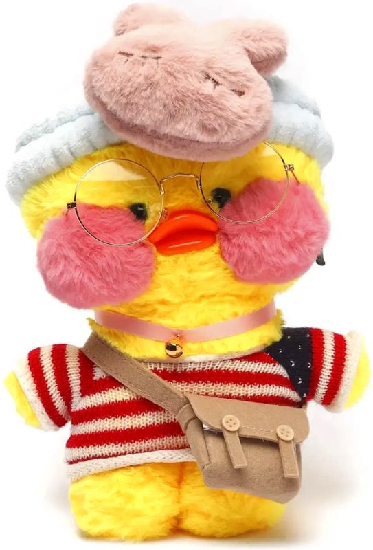 М'яка іграшка Huada Toys качечка в окулярах Lalafanfan 35 см, плюшева качка в одязі Cafe mimi duck Лалафанфан Жовта