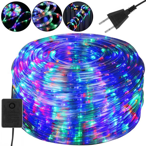 Світлодіодна гнучка гірлянда Дюралайт Rope Lights G-38 10 м вулична і внутрішня кольорова LED гірлянда з RGB контролером від мережі Multicolor 3528