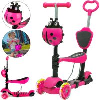 Трехколесный детский самокат беговел Scooter FYS-2864 Pink 5 в 1 со складным сиденьем, родительской ручкой и светящимися колесами для детей Розовый