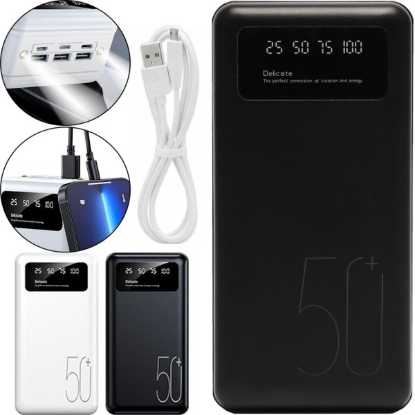 Зарядний пристрій УМБ Power Bank Viaking 50000 mAh smart-quality N7 3USB з ліхтариком , Портативна батарея повербанк зовнішній акумулятор YM-500