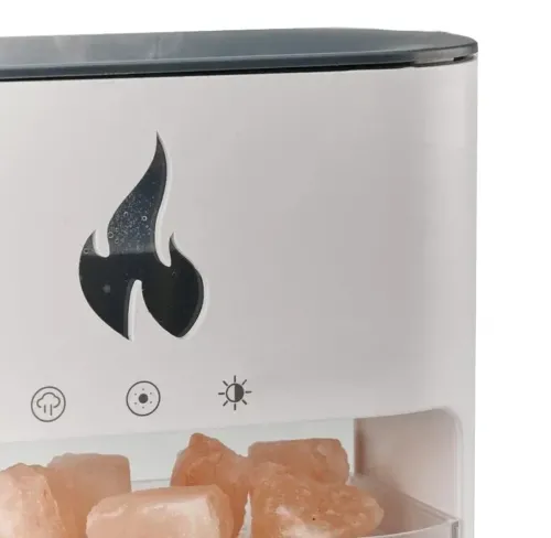 Настільний зволожувач повітря нічник з соляними каменями Docsal Flame Aroma Diffuser CAO з LED підсвічуванням 5W, соляна лампа аромадифузор Білий