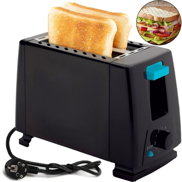 Електричний тостер Bitek BT-263 Black 1000W кухонний горизонтальний електротостер на 2 тости для хліба зі знімним піддоном 2 Slice TOASTER Чорний