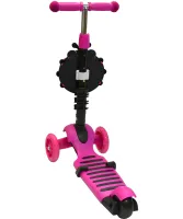 Трехколесный детский самокат беговел Scooter FYS-2864 Pink 5 в 1 со складным сиденьем, родительской ручкой и светящимися колесами для детей Розовый