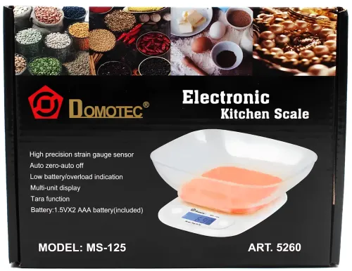 Кухонні електронні ваги Domotec MS-125 Помаранчеві до 7 кг кулінарні ваги з чашею і підсвічуванням для зважування на батарейках Домотек MX-403
