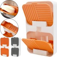 Настінний органайзер для мила Flip Lid Drain Soap Box на 2 відсіки з відкидними кришками, Подвійна навісна мильниця зі зливом на стіну у ванну