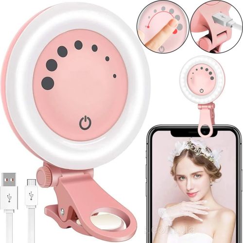 Світлодіодне LED селфи лампа кільце Ring Light Rhodesy F - 508 на телефон, світлова акумуляторна підсвічування з затискачем і регулюванням яскравості для фото