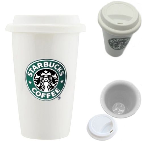 Керамічний стакан чашка StarBucks Ceramic Cup HY-101, багаторазова термочашка Старбакс 300 мл з силіконовою кришкою з поїлкою Біла