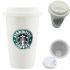 Керамічний стакан чашка StarBucks Ceramic Cup HY-101, багаторазова термочашка Старбакс 300 мл з силіконовою кришкою з поїлкою Біла