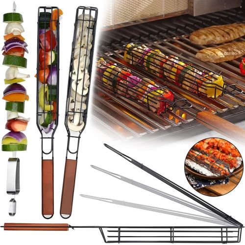 Решітка гриль для барбекю Barbecue Grill Basket 49 см одинарна сітка з дерев'яною ручкою для риби, овочів і кебаба, кошик-гриль для мангала Maclay вузька