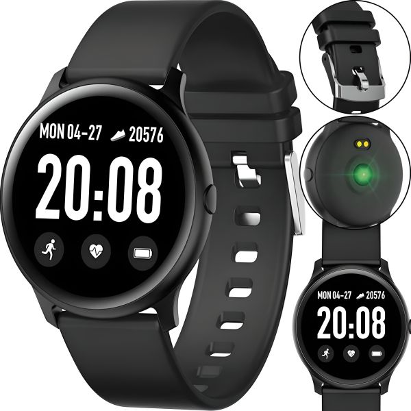 Наручний Смарт годинник Smart Watch Kw19 Black 44mm C вимірюванням тиску і фітнес трекером розумні Bluetooth годинник з пульсометром IP67 чорні