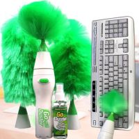 Обертова електрощітка Go Duster для видалення пилу 3 насадки щітка волоть для професійного прибирання на батарейках з насадками Гоу Дастер Зелена