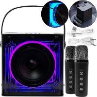 Аккумуляторная колонка караоке Peterhot A99 акустическая Bluetooth система с двумя беспроводными микрофонами и RGB цветомузыкой USB MicroSD CL-227